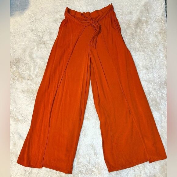 Pull&Bear Pants - Pull & Bear tie front rust orange palazzo pants